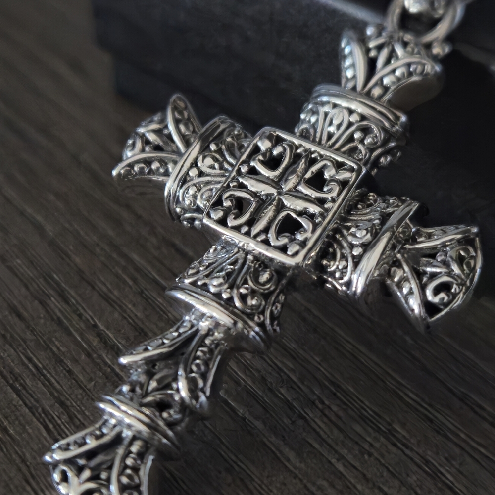SARDA Designer Signed 925 Sterling Silver Cross Pendant 2.75" Bali - Picture 2 of 16